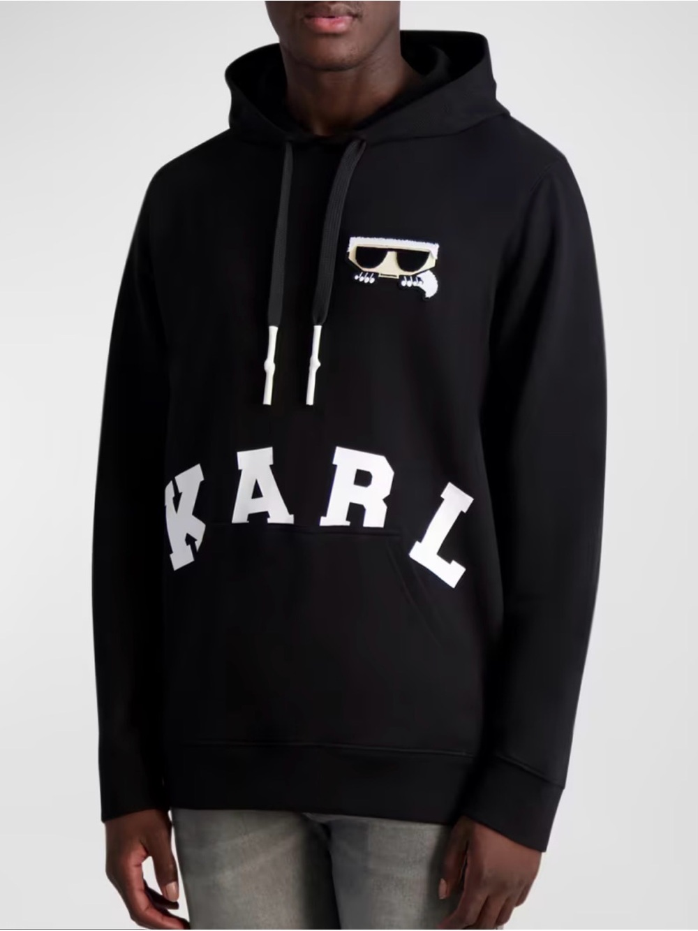 Karl Lagerfeld Paris Mens Kocktail Karl Patch Logo Hoodie Black Medium LM2K4031